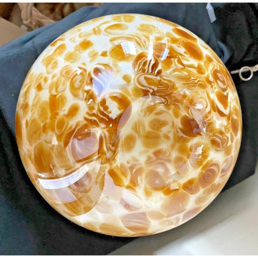 Large 8" Art Glass Orb Vase Cream Taupe Swirl Tortoise Shell Cased Hand Blown - Picture 2 of 5